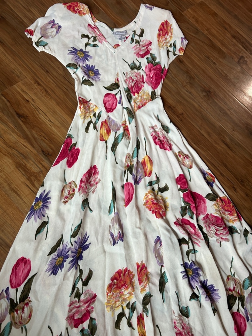 Vintage Romantic Floral Midi Dress | Fairytale Princess Waist Fit & Flare Sz S